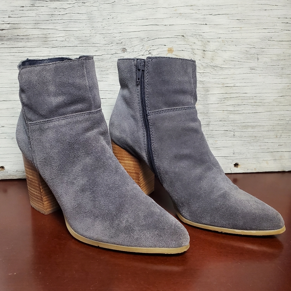 Nine West Suede Leather Pointed Toe Block Heel Ankle Boot Bootie, 10, Gr…